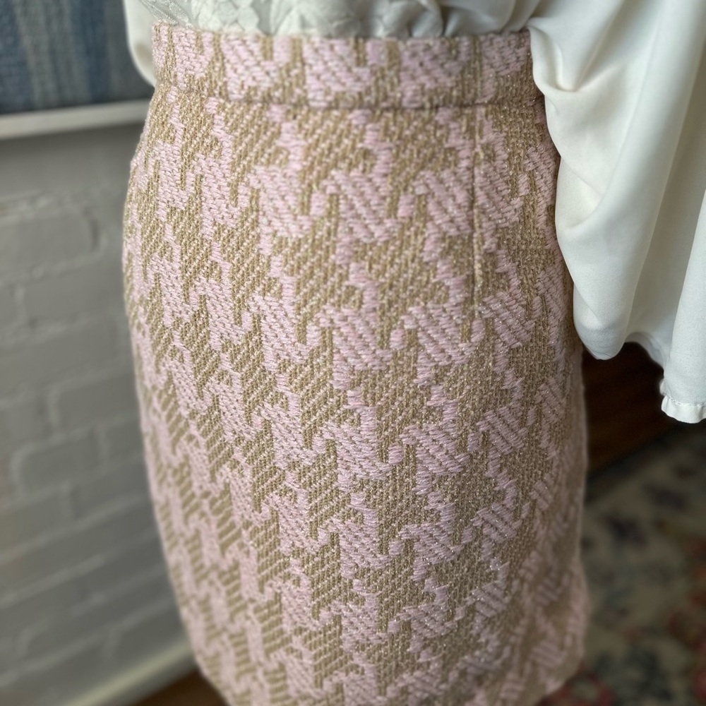 Vintage Peggy Jennings Pink and Gold Houndstooth Tweed Skirt - Picture 5 of 12
